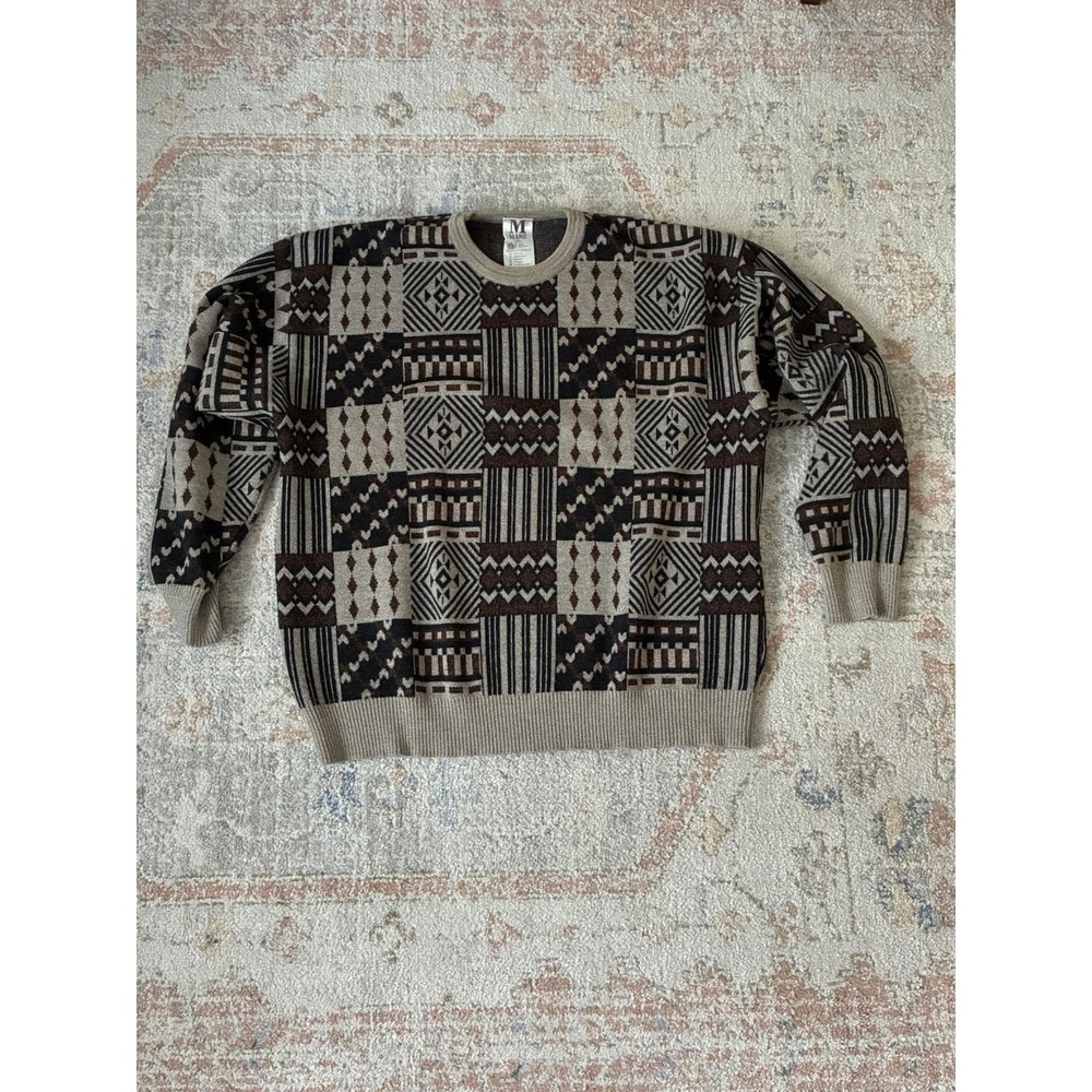 VTG Marz Munchen 100% Wool Geometric Patchwork Knit Grandpa Sweater